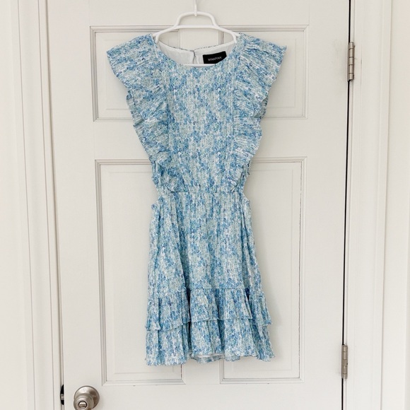 NWT MINKPINK dress size S blue white ruffles cottagecore floral - Picture 4 of 9